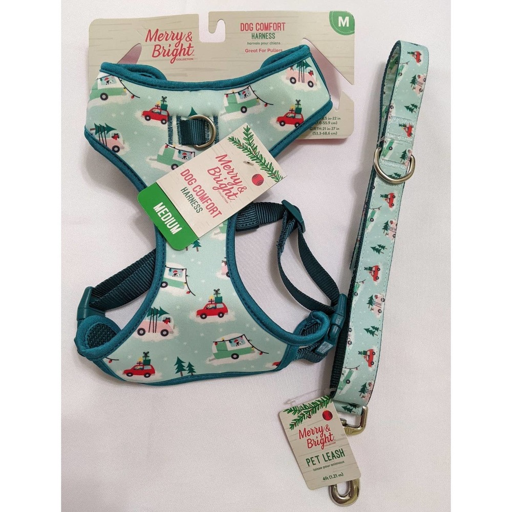 Merry & Bright "Xmas Cars" Neoprene Harness M Van Camper trailer Leash lot set